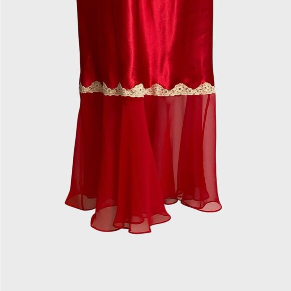 Vintage Fantasies by Morgan Taylor Red Satin Lace Nightgown Slip Dress Size L - Picture 5 of 15
